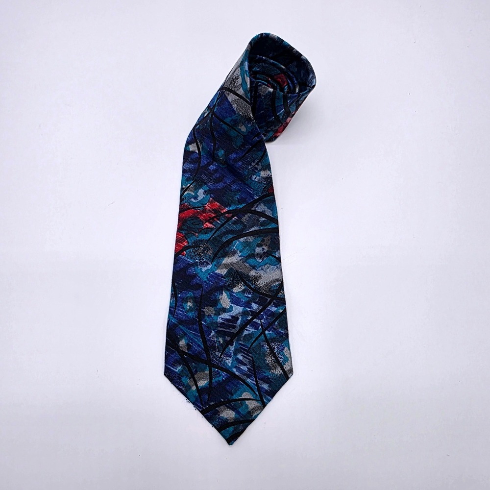 Andre Valentino Mens Abstract Geometric Silk Blend Tie Blue Red Black Grey